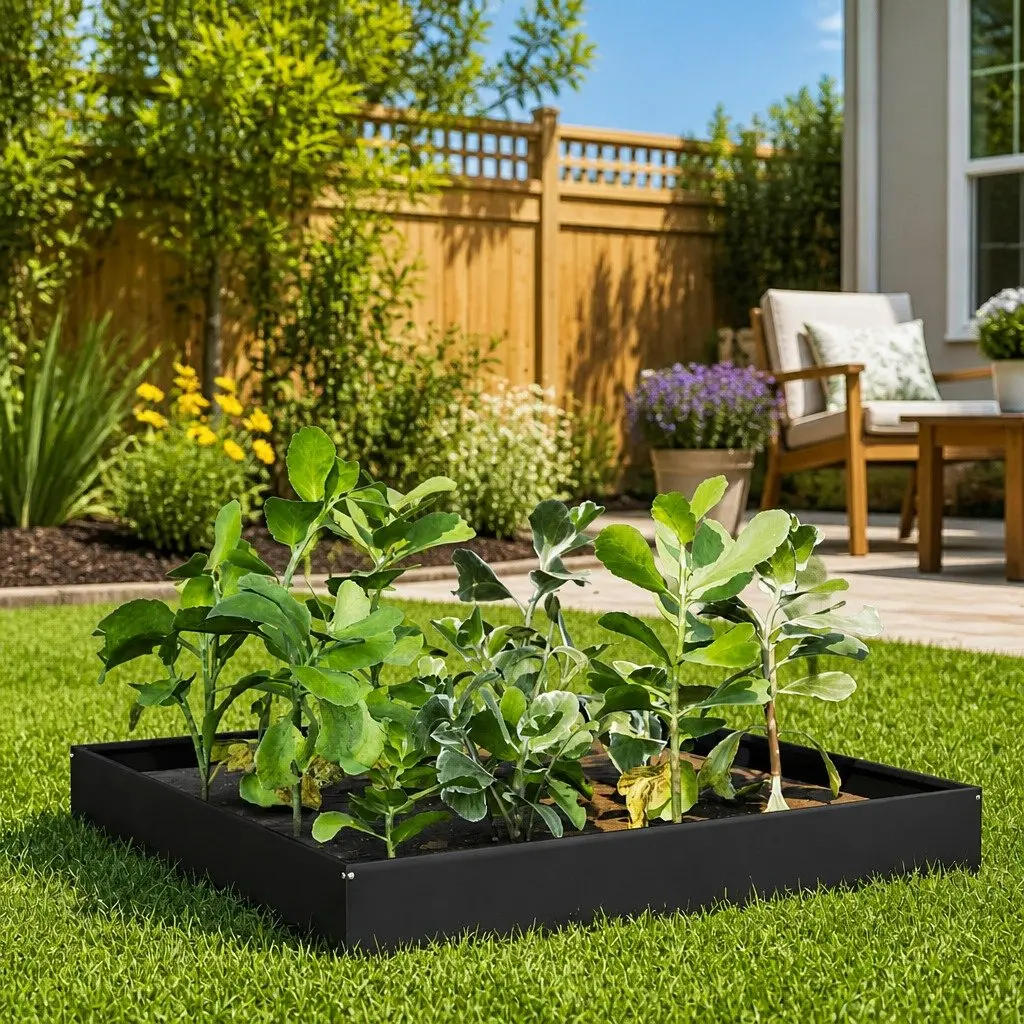 Raised Garden Bed Planter Outdoor Flowers Vegetables Herbs 100 x 100 x 26 cm Black Steel