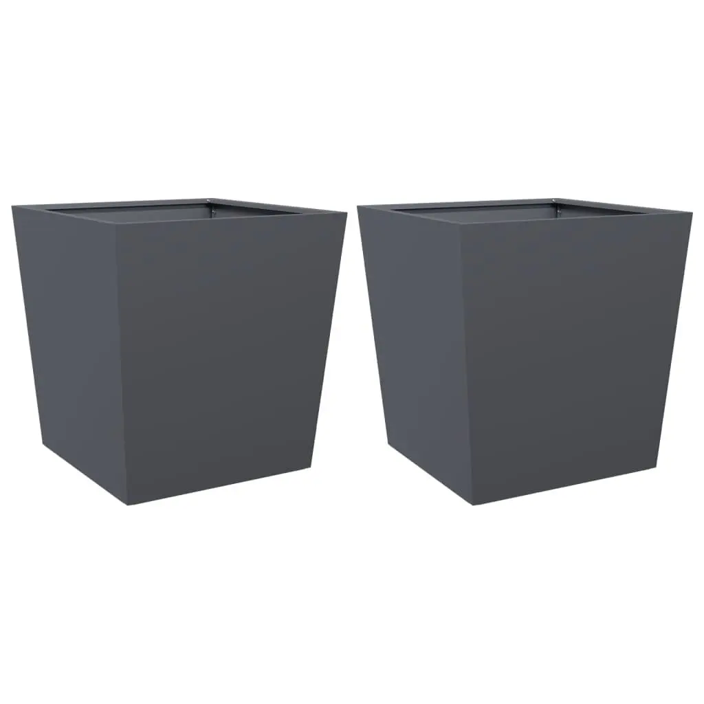 Garden Planters for Outdoor Use 50x50x50 cm Anthracite Steel Square Pot 2 Piece