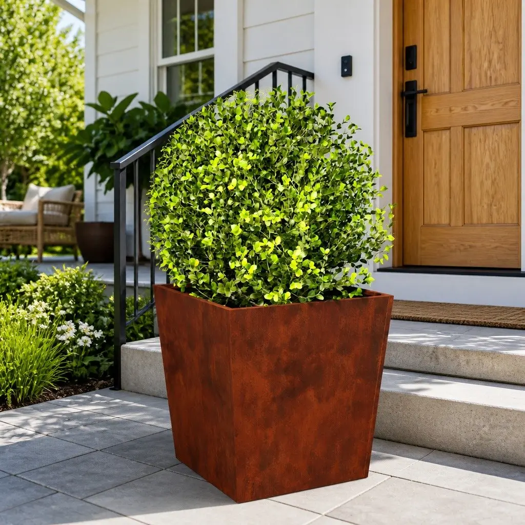 Garden Planters Outdoor Raised Planter 50x50x50 cm Weathering Steel Brown 2 Piece