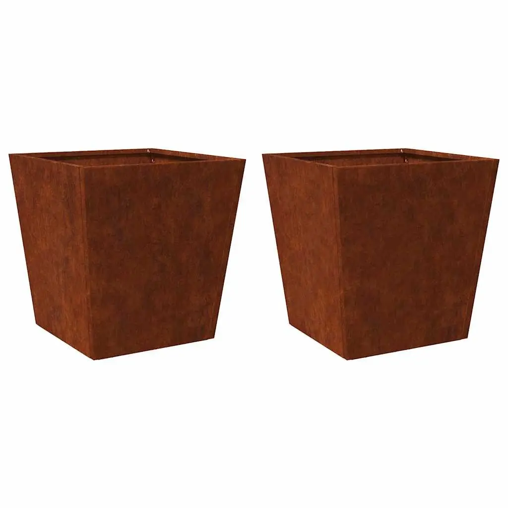 Garden Planters Outdoor Raised Planter 50x50x50 cm Weathering Steel Brown 2 Piece