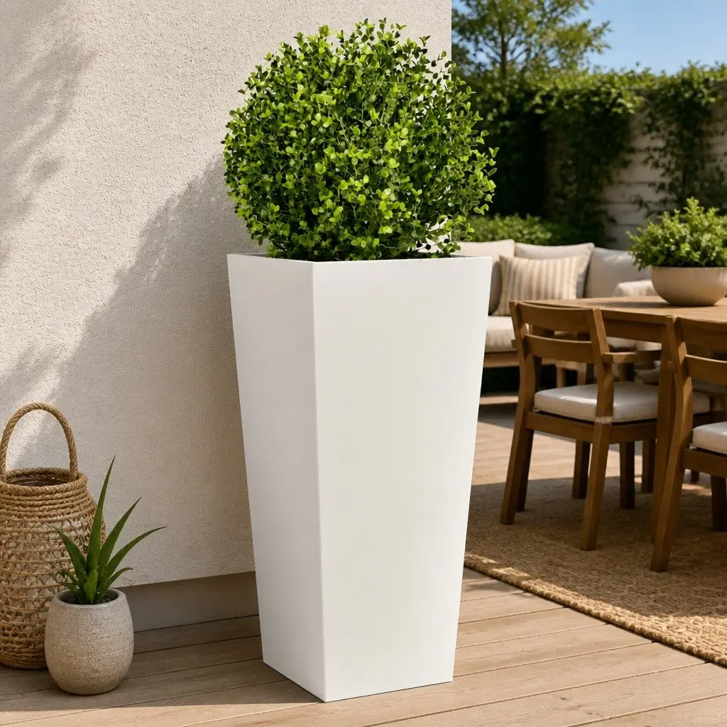 Garden Planters 2 pcs Steel Outdoor Pots 35x35x75 cm White for Flowers Plants Decor