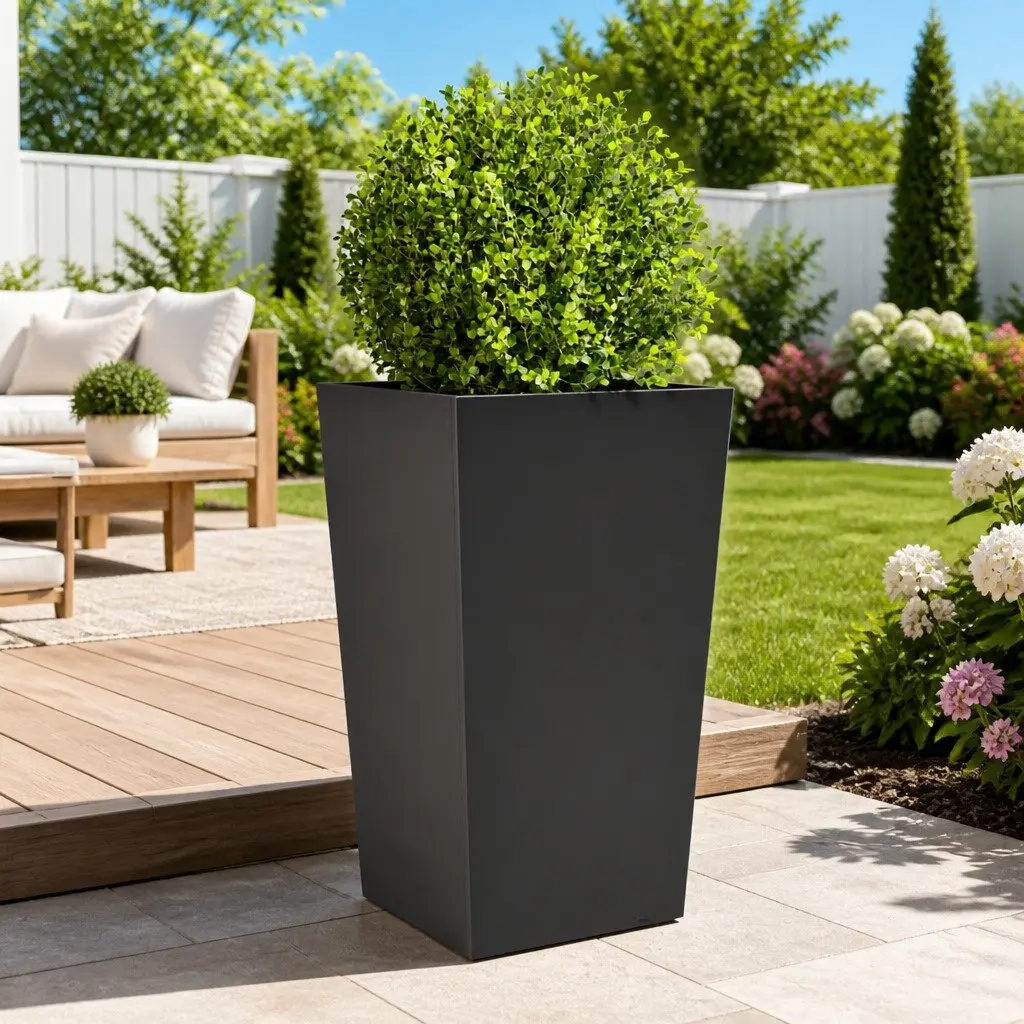 Garden Planter Outdoor Raised Planter Box Tall Black Steel 45 x 45 x 75 cm