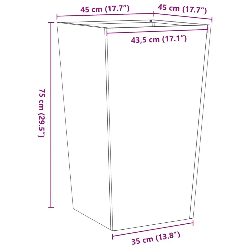 Garden Planter Outdoor Raised Planter Box Tall Black Steel 45 x 45 x 75 cm