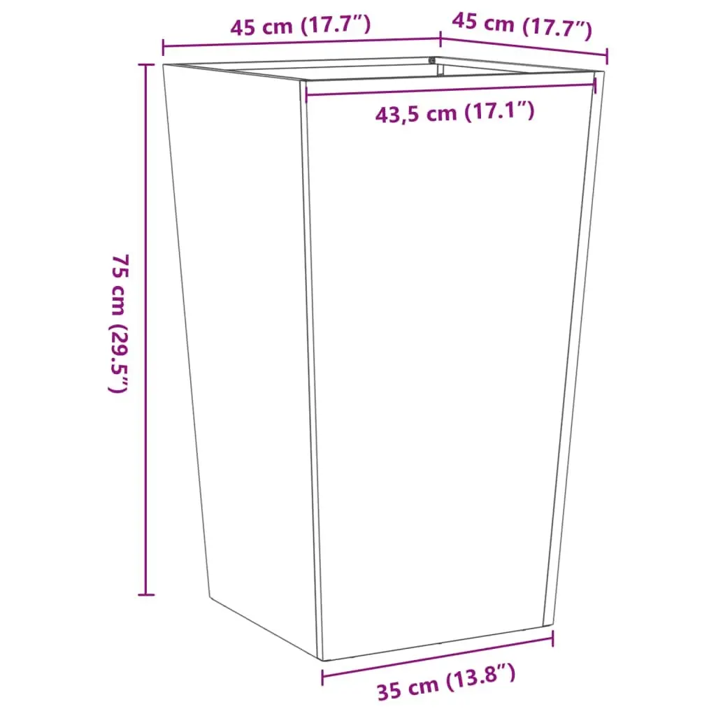 Garden Planter Anthracite 45x45x75cm Steel Outdoor Pots Flowers Plants