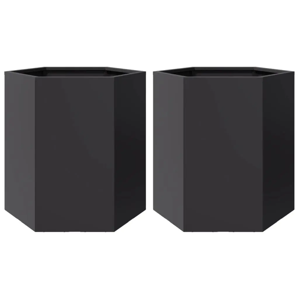 Garden Planters Raised Outdoor Flower Pot 46x40x45 cm Black Hexagon 2 pcs