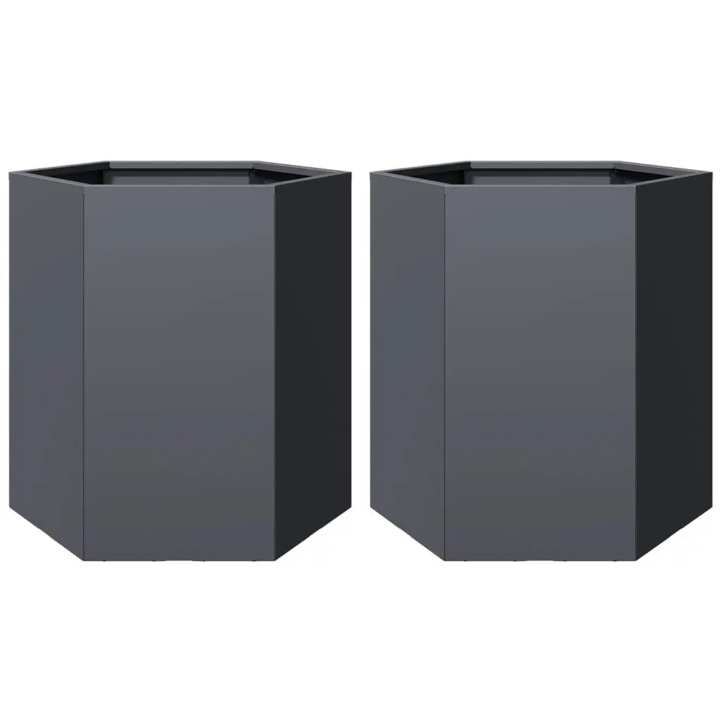 Garden Planters Hexagon Outdoor Flower Planter Pot Anthracite 2 Piece