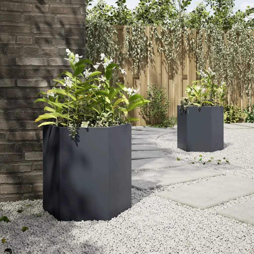Garden Planters Hexagon Outdoor Flower Planter Pot Anthracite 2 Piece