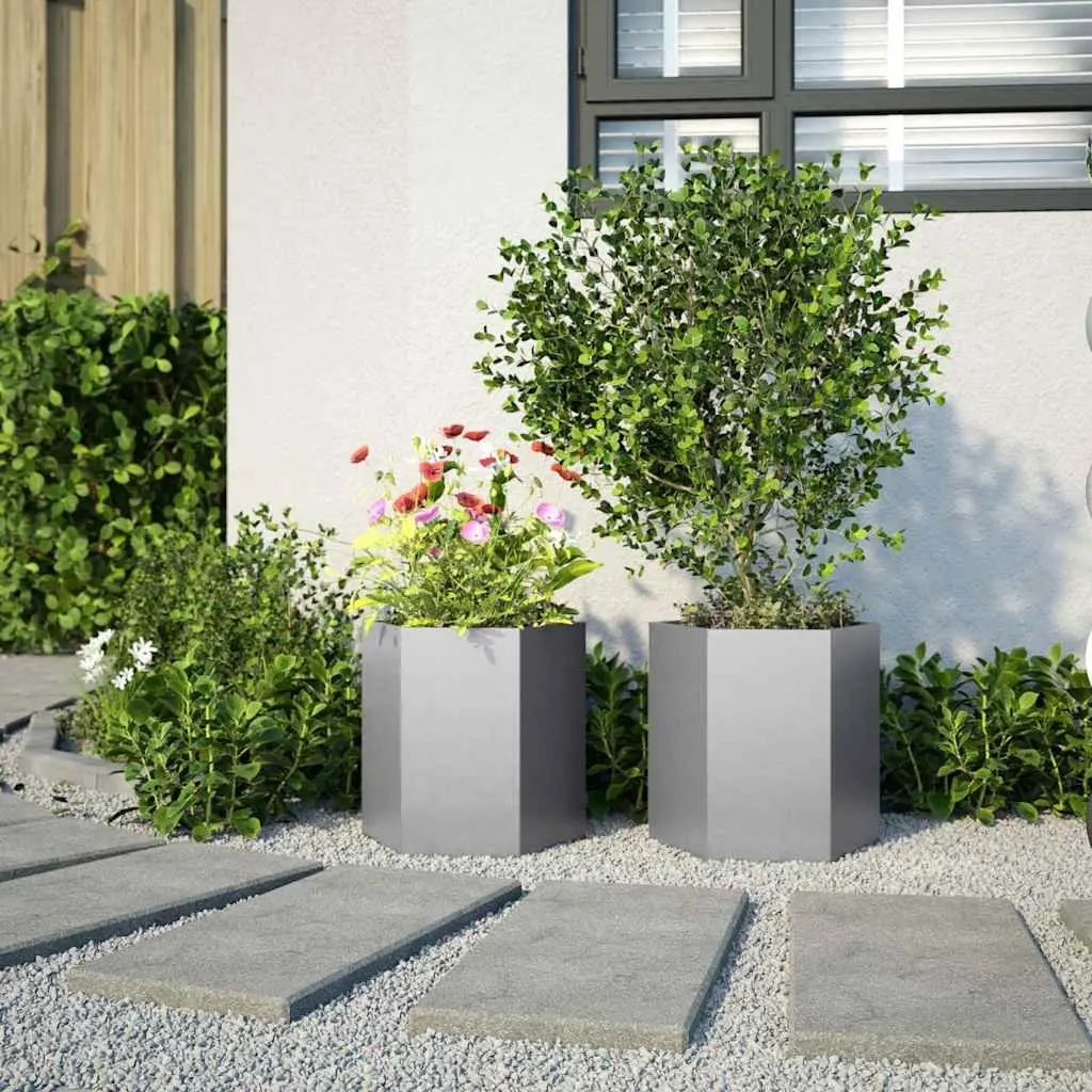 Hexagon Garden Planters Raised Flower Bed 46 x 40 x 45 cm Silver Galvanized Steel 2 pcs