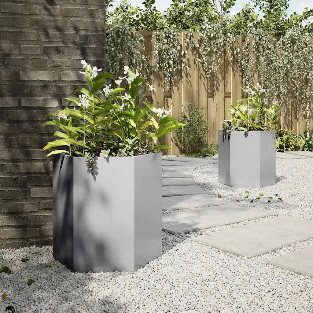 Hexagon Garden Planters Raised Flower Bed 46 x 40 x 45 cm Silver Galvanized Steel 2 pcs