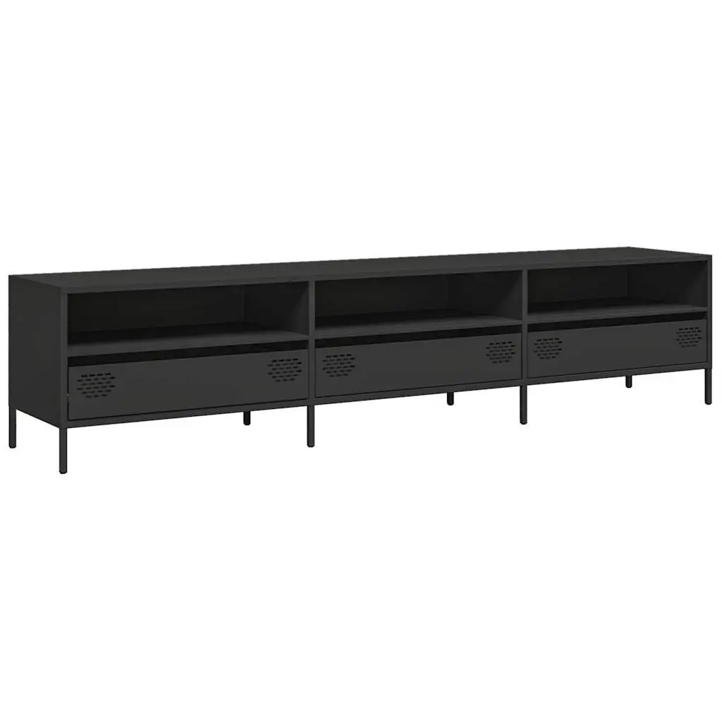 TV Cabinet Black Industrial Steel Unit with Storage Drawers Compartments 202cm