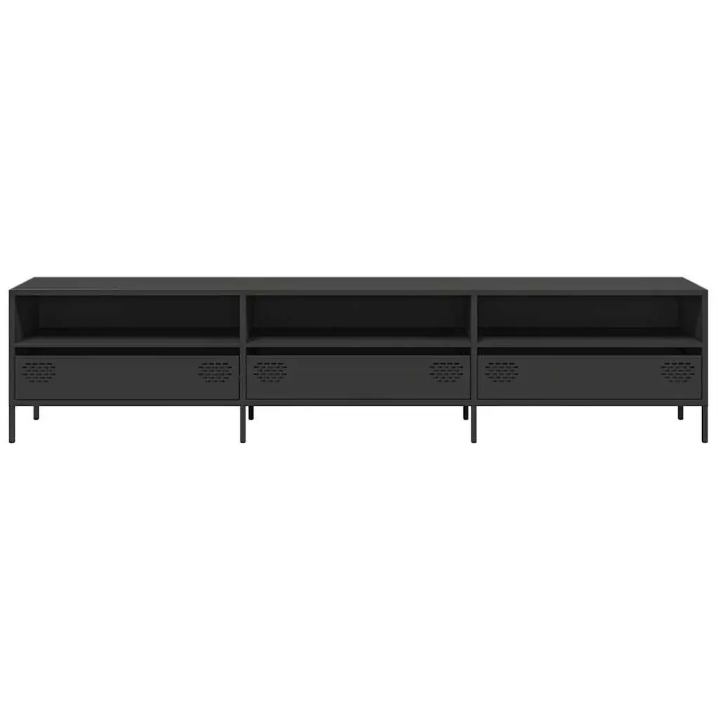 TV Cabinet Black Industrial Steel Unit with Storage Drawers Compartments 202cm