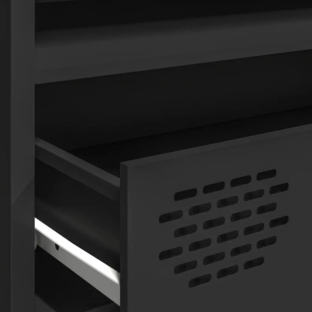 TV Cabinet Black Industrial Steel Unit with Storage Drawers Compartments 202cm