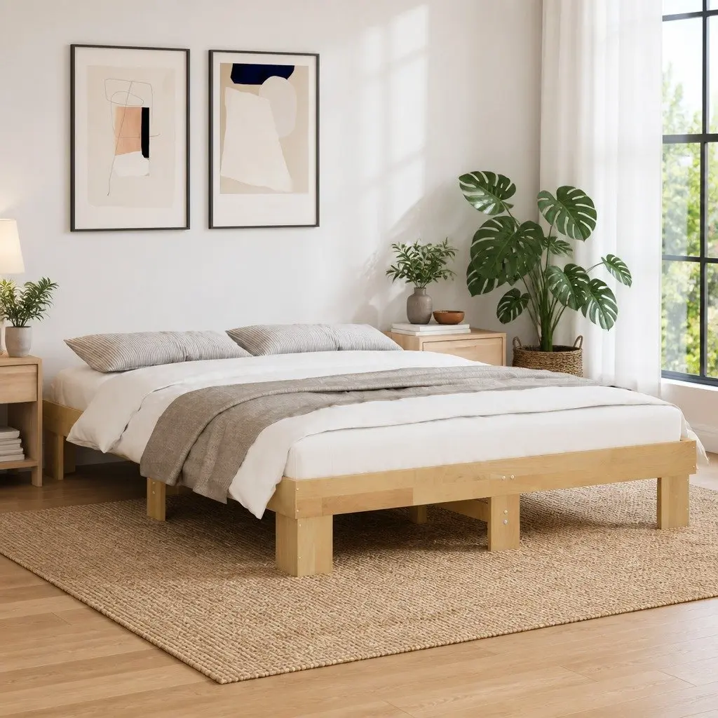 Solid Wood Bed Frame 135x190 cm in Oak