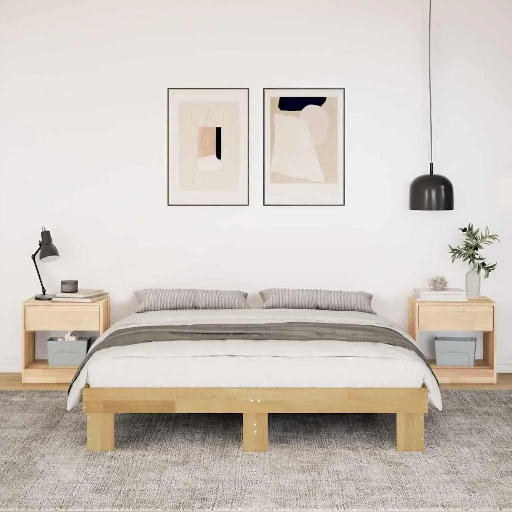 Solid Wood Bed Frame 135x190 cm in Oak