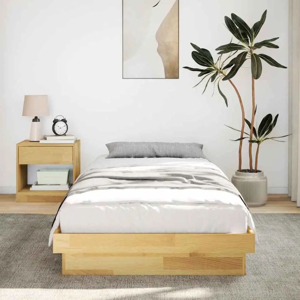Solid Oak Wood Bed Frame 90x190 cm Low Floor Slatted Base Bedroom Furniture