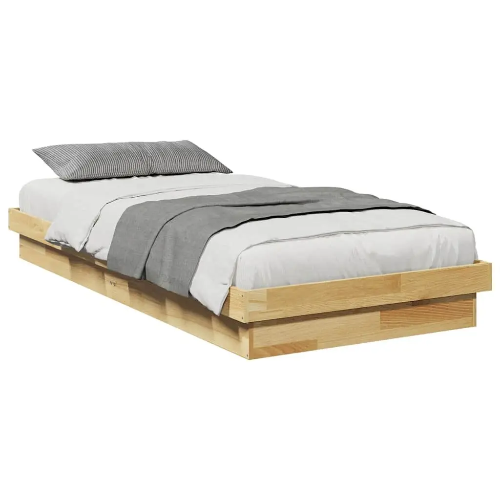 Solid Oak Wood Bed Frame 90x190 cm Low Floor Slatted Base Bedroom Furniture