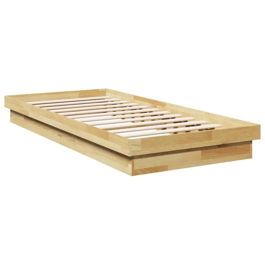 Solid Oak Wood Bed Frame 90x190 cm Low Floor Slatted Base Bedroom Furniture
