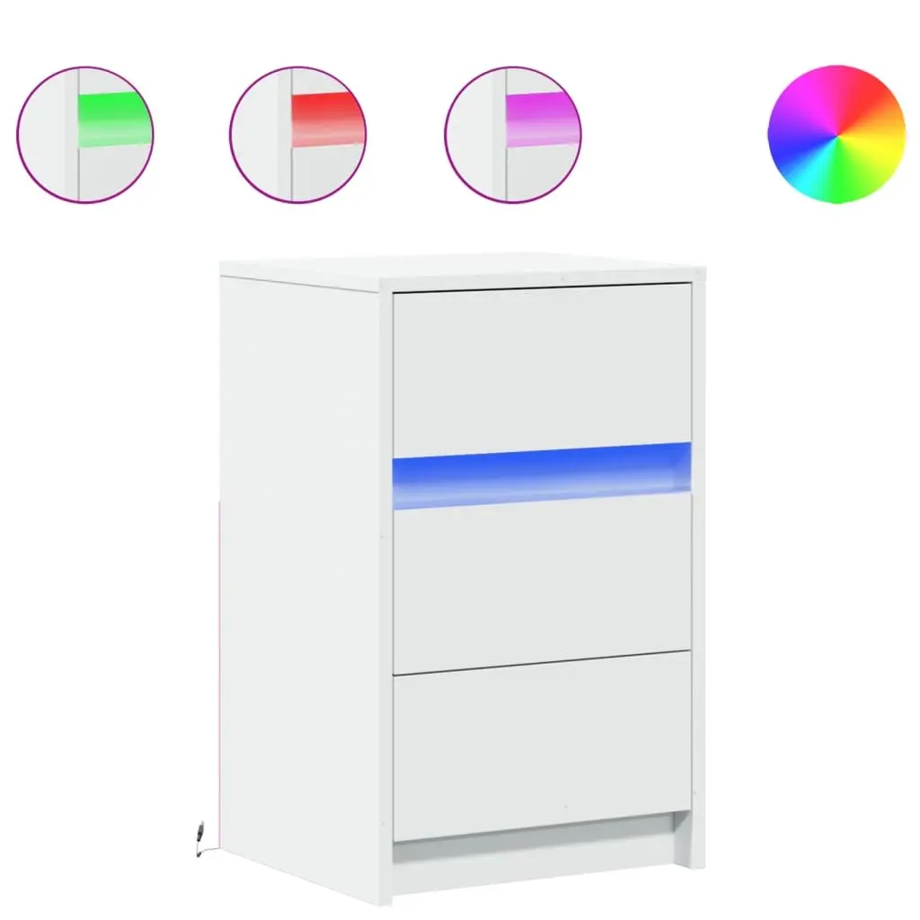 Bedside Cabinet with RGB LED Lights White Engineered Wood Bedroom Storage