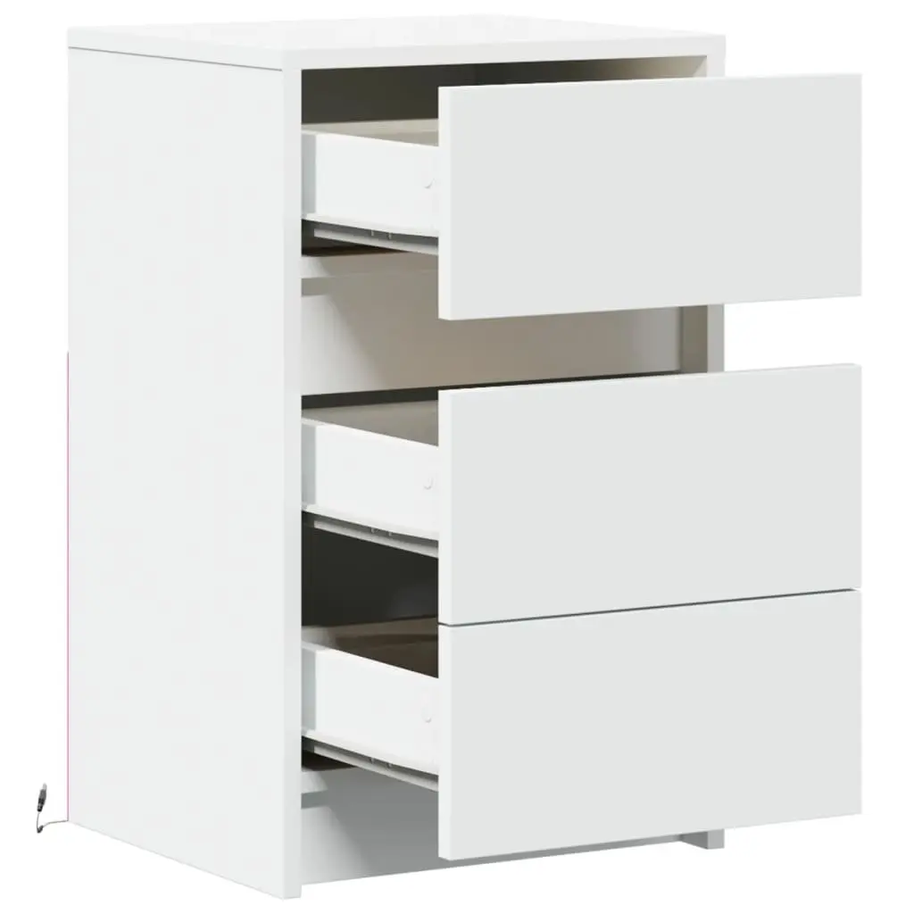 Bedside Cabinet with RGB LED Lights White Engineered Wood Bedroom Storage