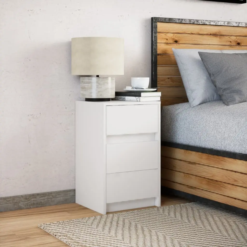 Bedside Cabinet with RGB LED Lights White Engineered Wood Bedroom Storage