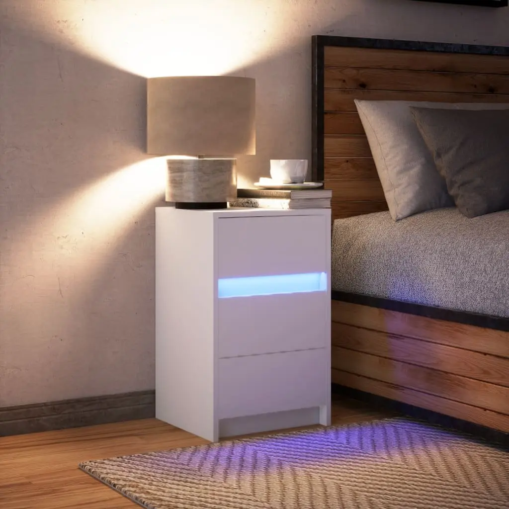 Bedside Cabinet with RGB LED Lights White Engineered Wood Bedroom Storage