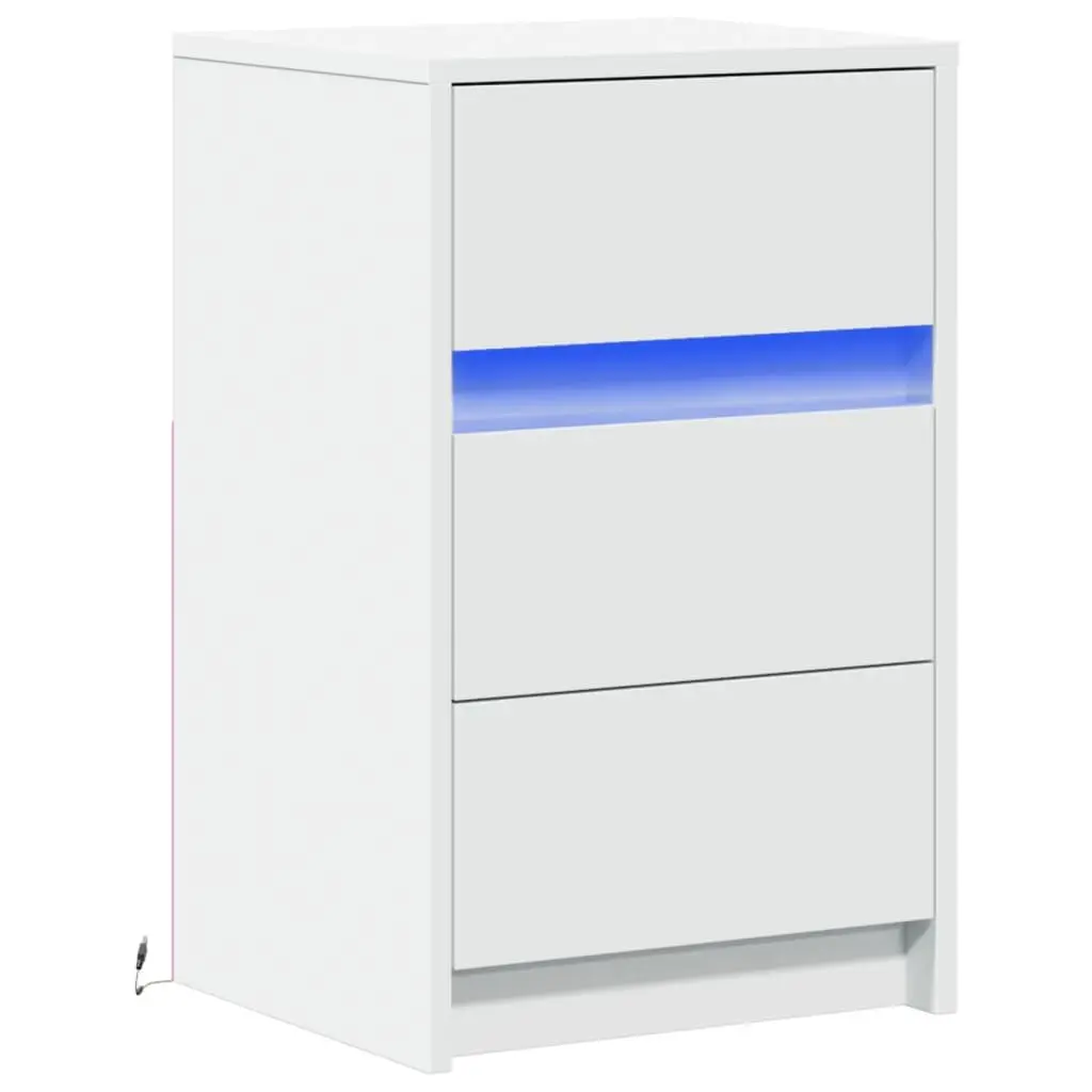 Bedside Cabinet with RGB LED Lights White Engineered Wood Bedroom Storage