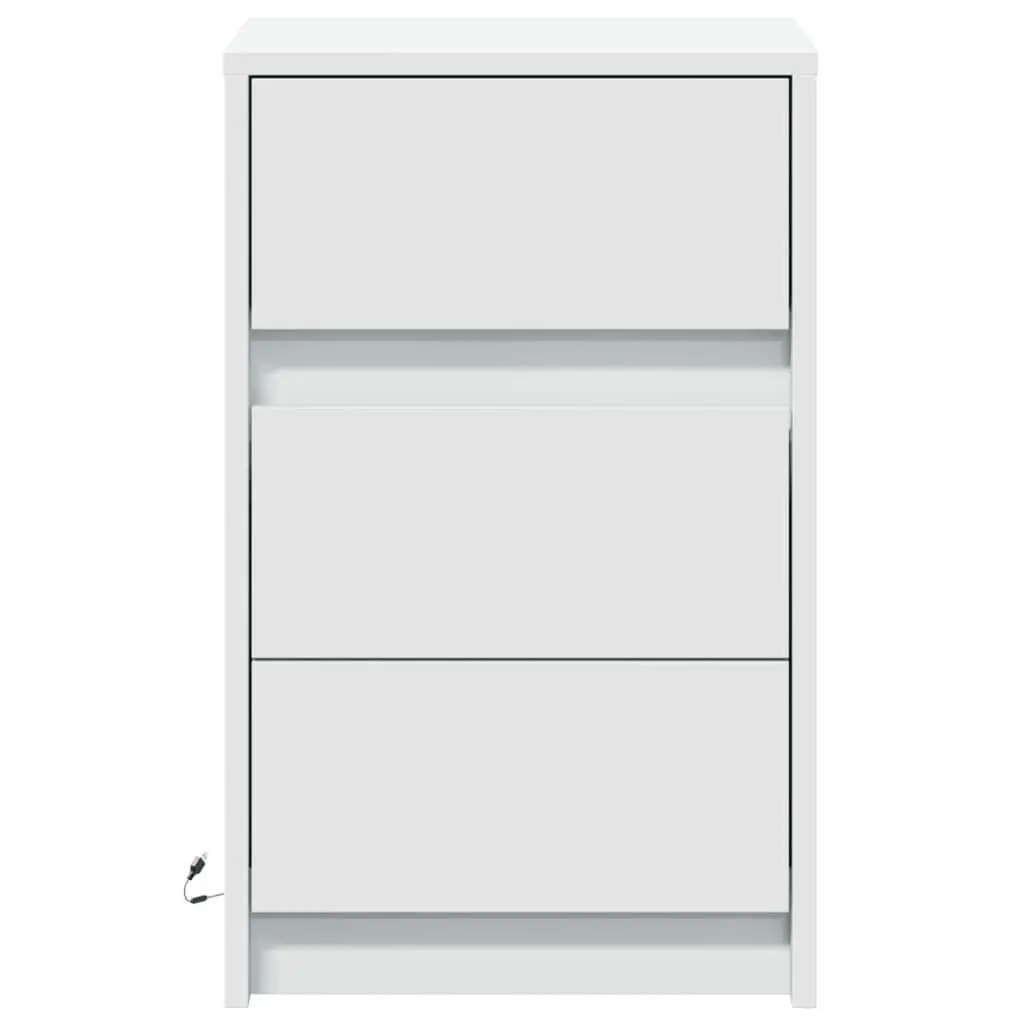 Bedside Cabinet with RGB LED Lights White Engineered Wood Bedroom Storage