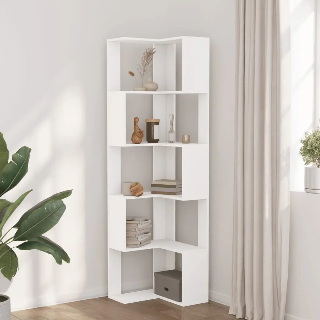 Corner Bookcase 5-Tier White 50x50x179cm Standing Shelf Storage Display Rack
