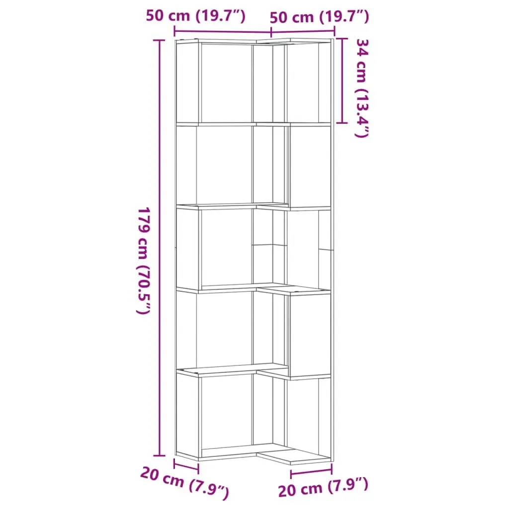 Corner Bookcase 5-Tier White 50x50x179cm Standing Shelf Storage Display Rack