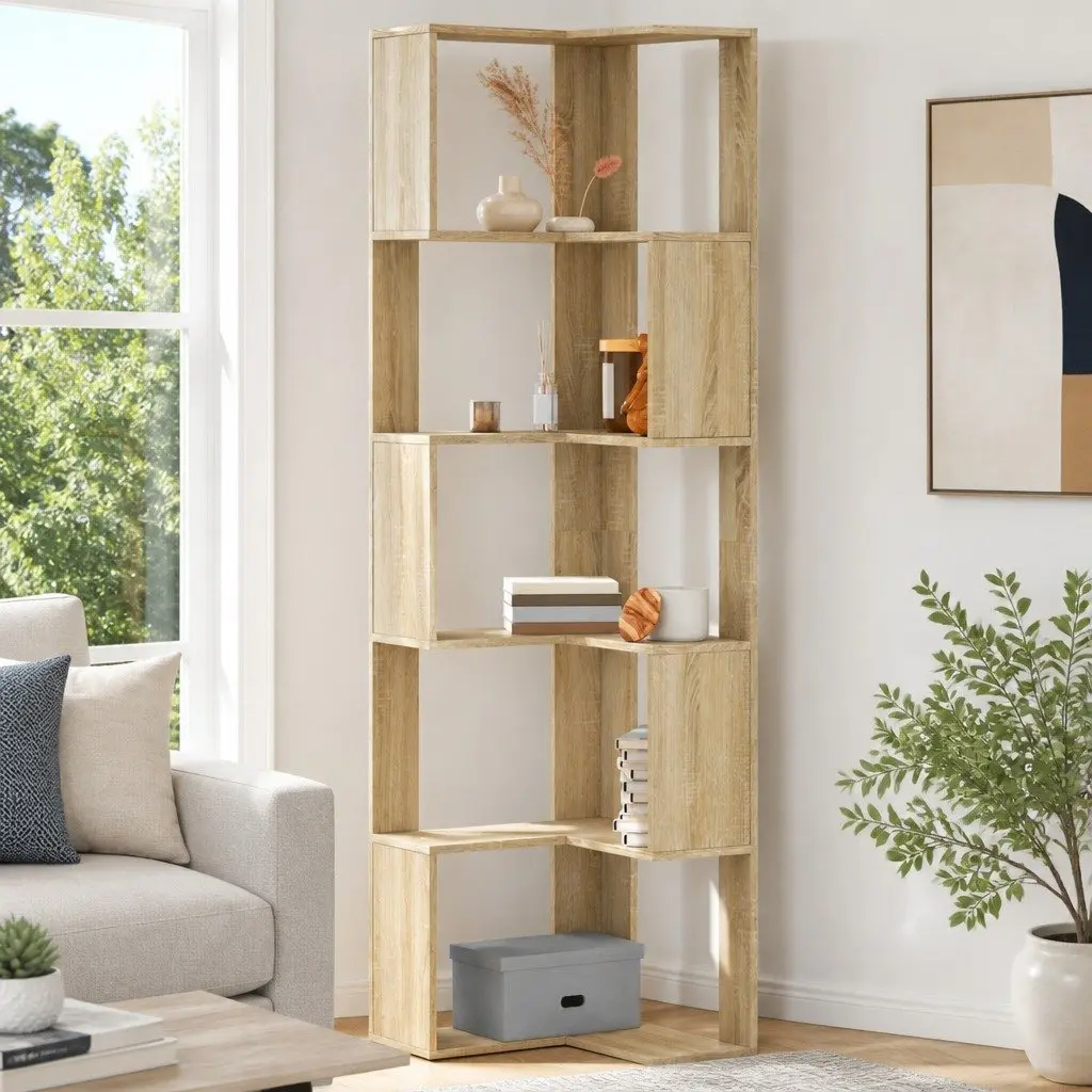 Corner Bookcase 5-Tier Storage Display Shelf Sonoma Oak