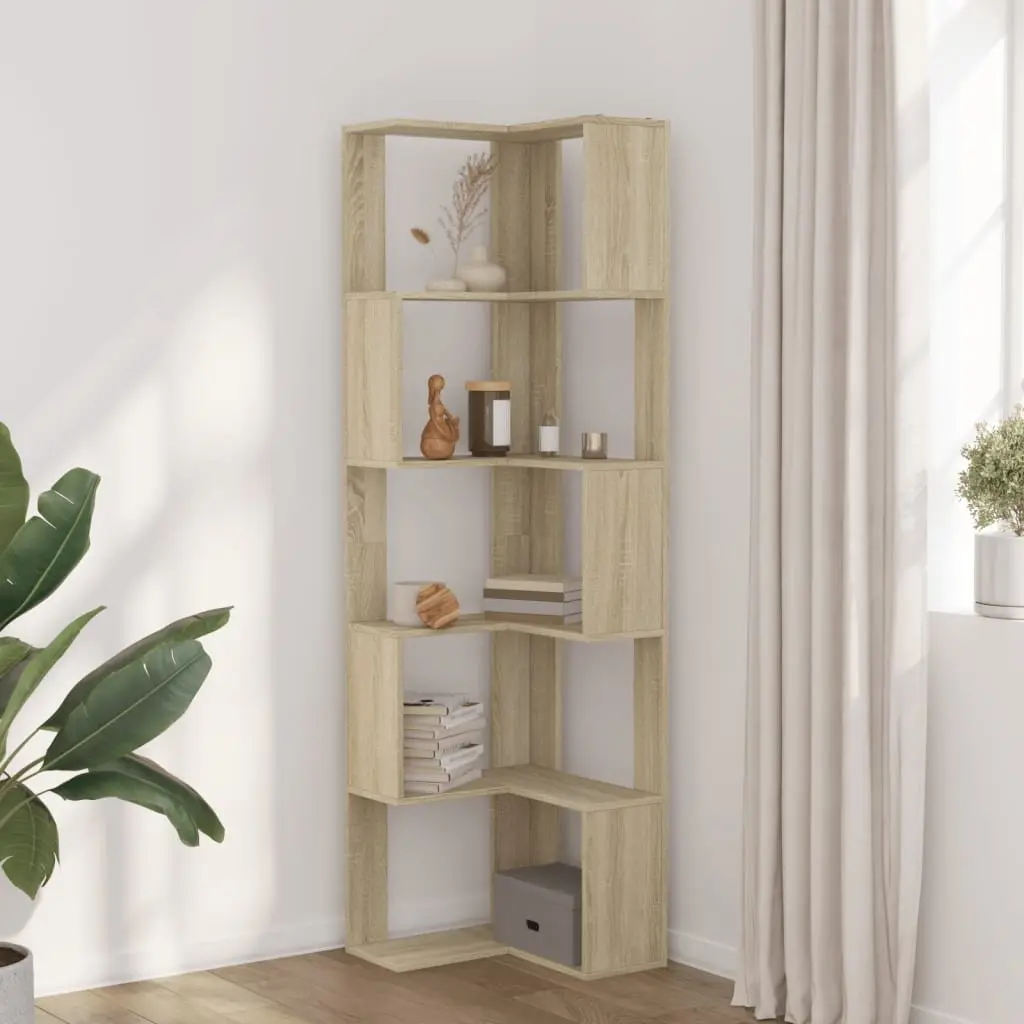 Corner Bookcase 5-Tier Storage Display Shelf Sonoma Oak