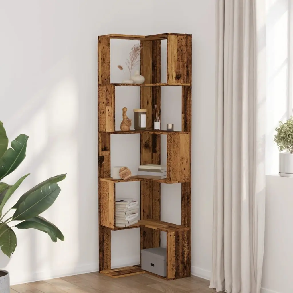 Corner Bookcase 5-Tier Storage Display Unit 50x50x179cm Brown