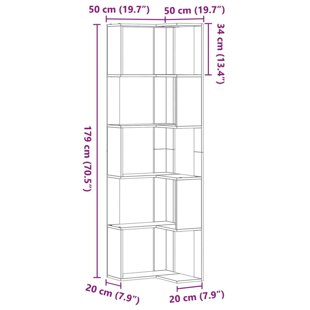 Corner Bookcase 5-Tier Storage Display Unit 50x50x179cm Brown