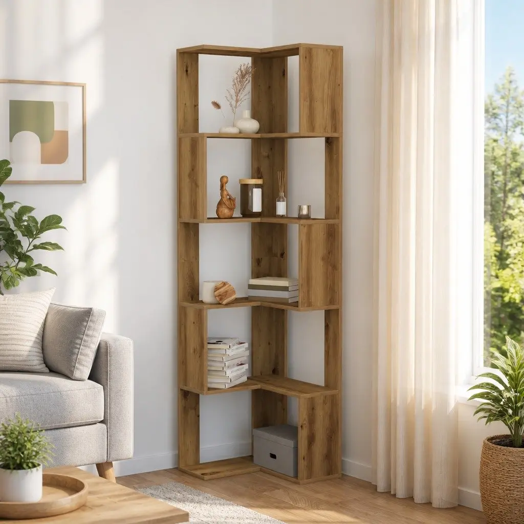 Corner Bookcase 5-Tier Storage Display Unit 50x50x179cm Brown Engineered Wood