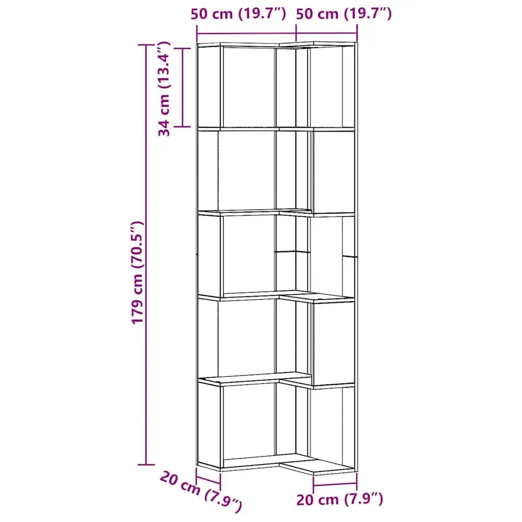 Corner Bookcase 5-Tier Storage Display Unit 50x50x179cm Brown Engineered Wood