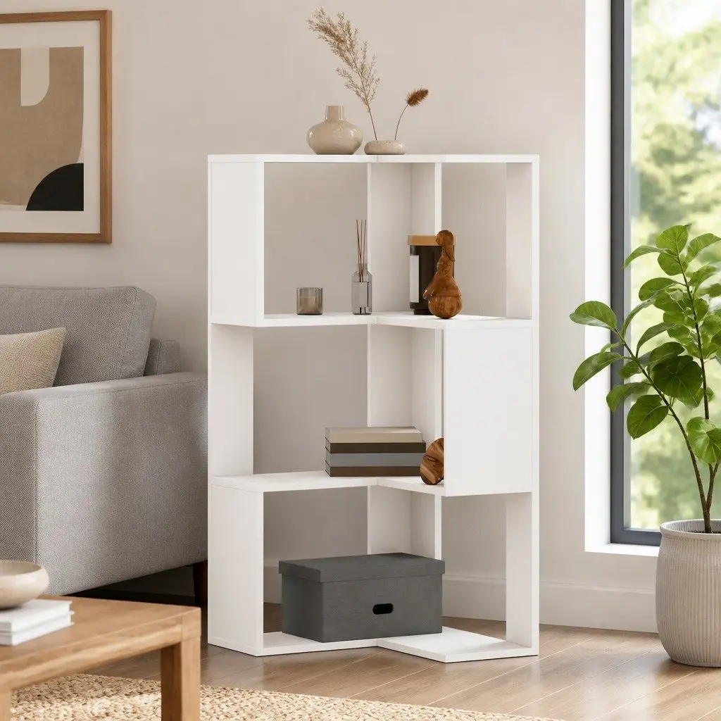Engineered Wood Corner Bookcase, 3 Tiers