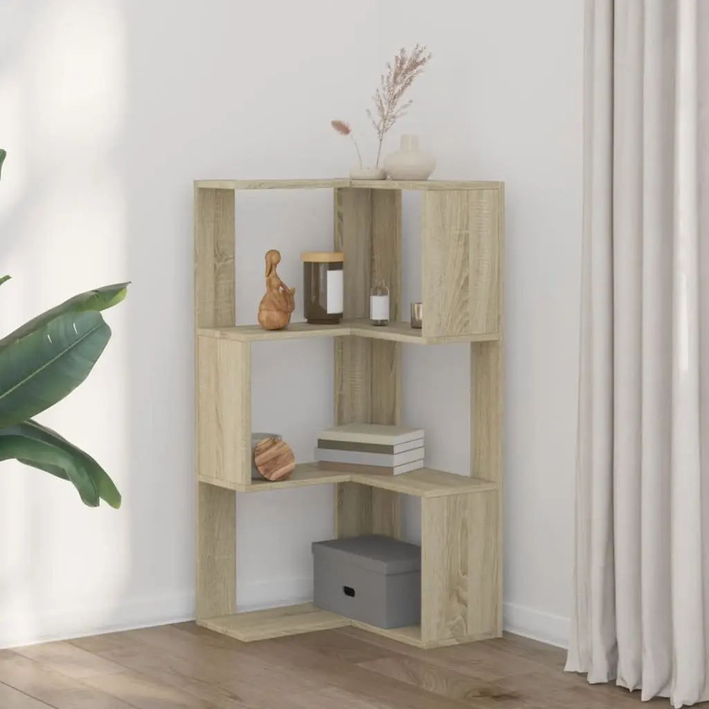 Corner Bookcase 3-Tier Storage Shelf Compact Display Unit Brown