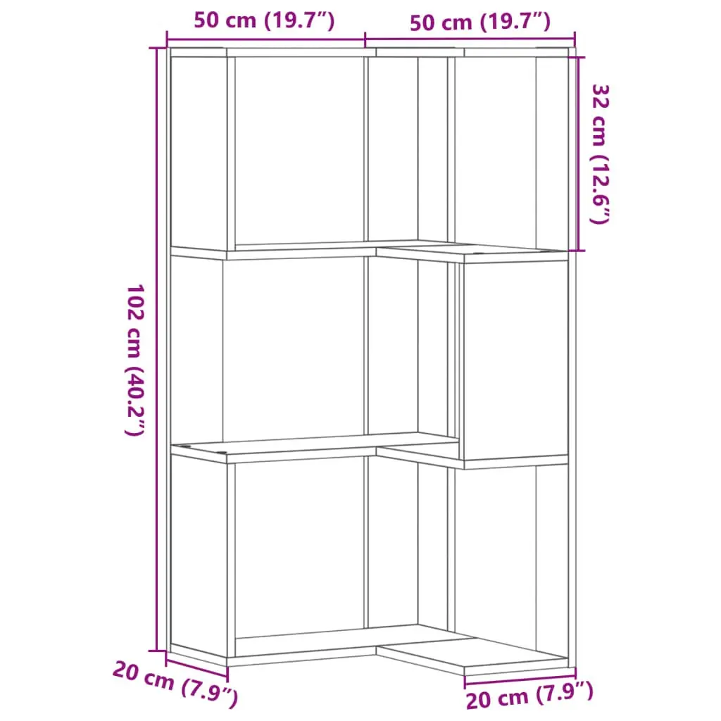 Corner Bookcase 3-Tier Storage Shelf Compact Display Unit Brown