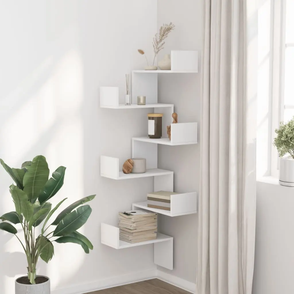 Wall Corner Shelf Storage Shelving Unit 45x45x147cm White