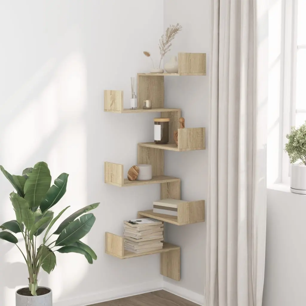 Wall Corner Shelf Sonoma Oak Brown 45x45x147cm Storage Display Shelving Unit