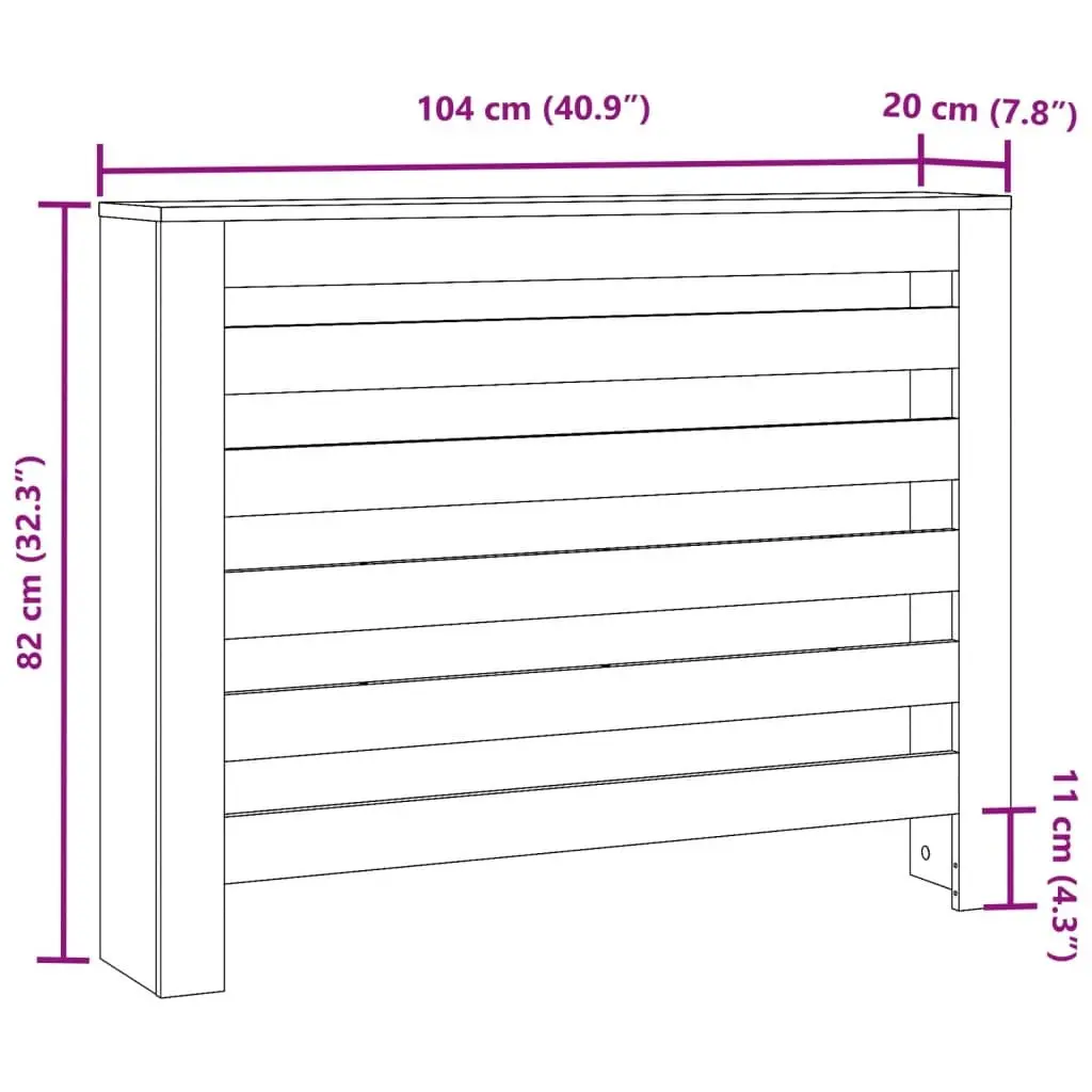 Radiator Cover White 104 x 20 x 82 cm Slatted Cabinet Shelf Living Room Heater