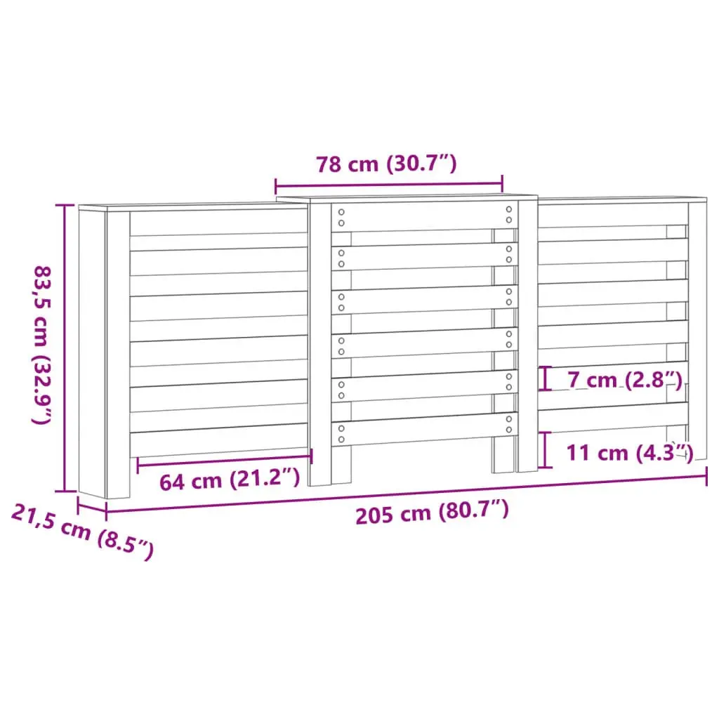 Radiator Cover White 205 x 21.5 x 83.5 cm Slatted Cabinet Shelf Living Room