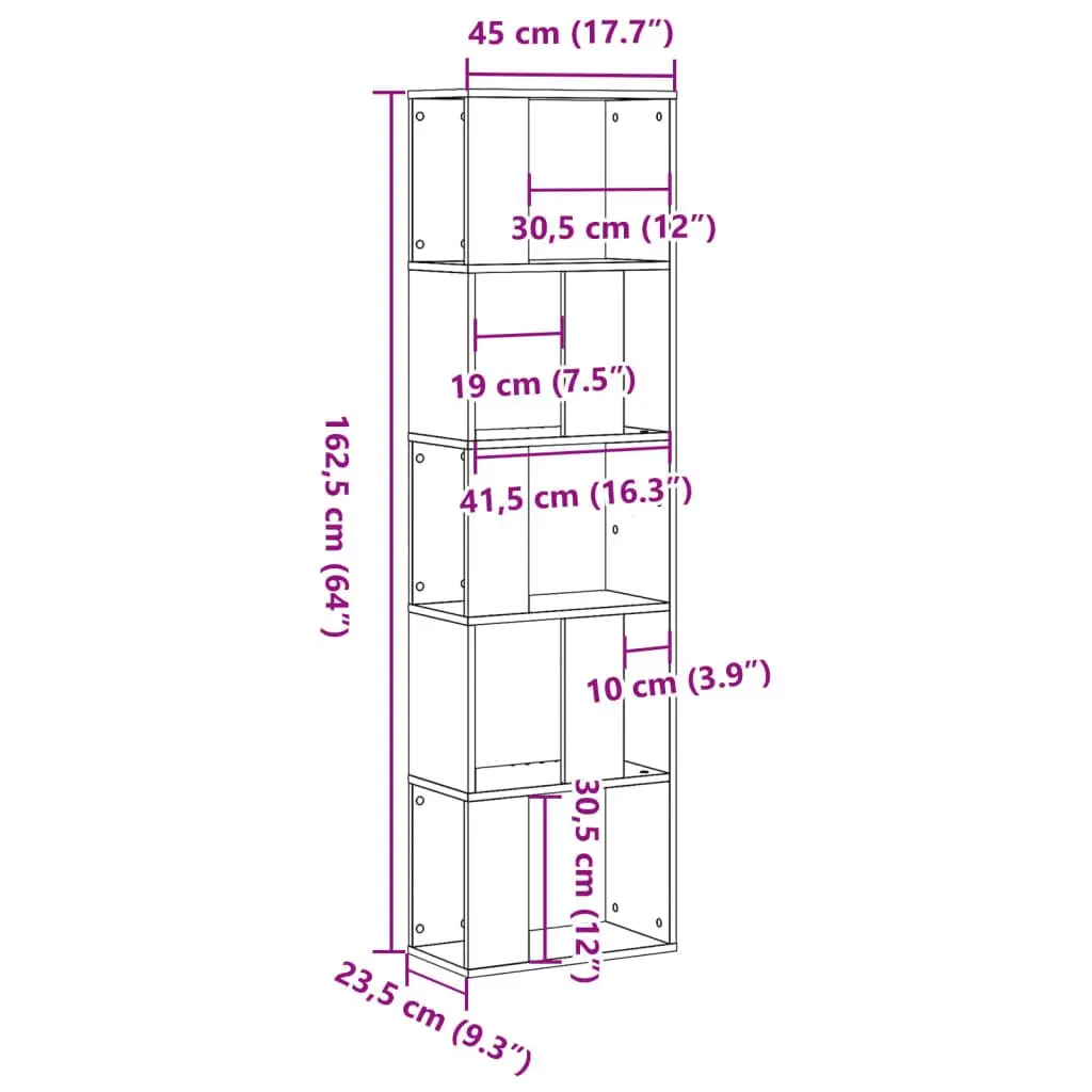 Bookcase 5-Tier Storage Shelving Unit 45x23.5x162.5 cm White Engineered Wood