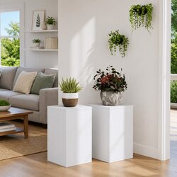 Value-Driven White Plant Stands – Set of 2 at 30x30x50 cm