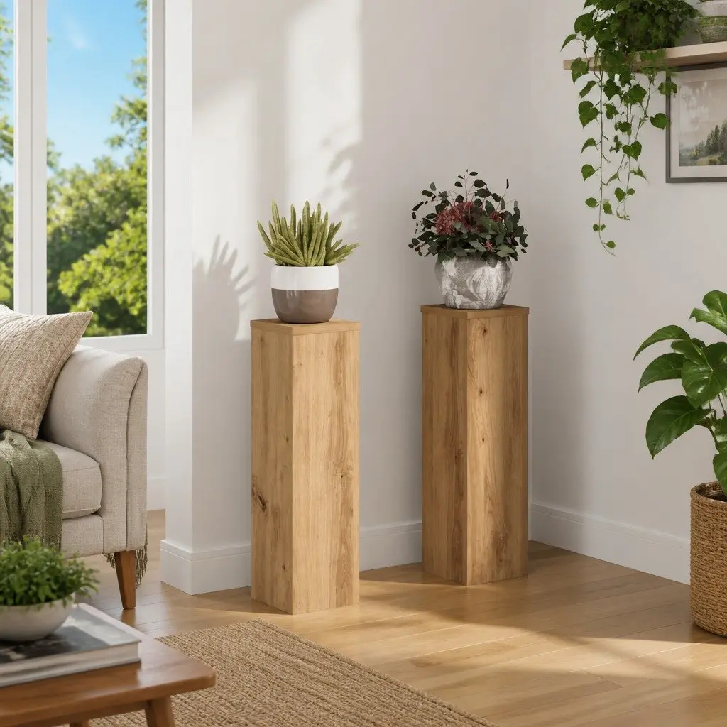 Plant Stands 2 Pieces Brown Engineered Wood 17x17x60 cm Display
