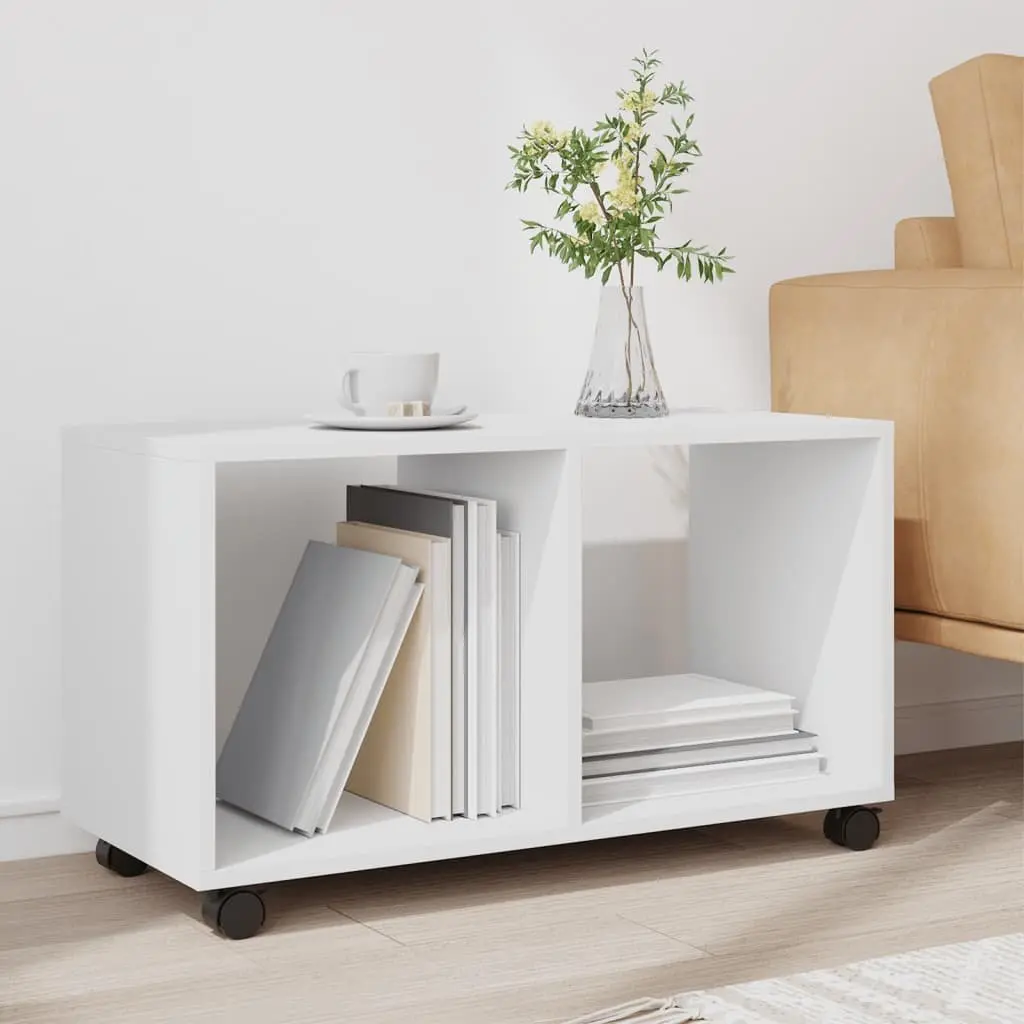 Rolling Cabinet Storage Unit White 72x33x42.5cm with Swivel Wheels and Lockable