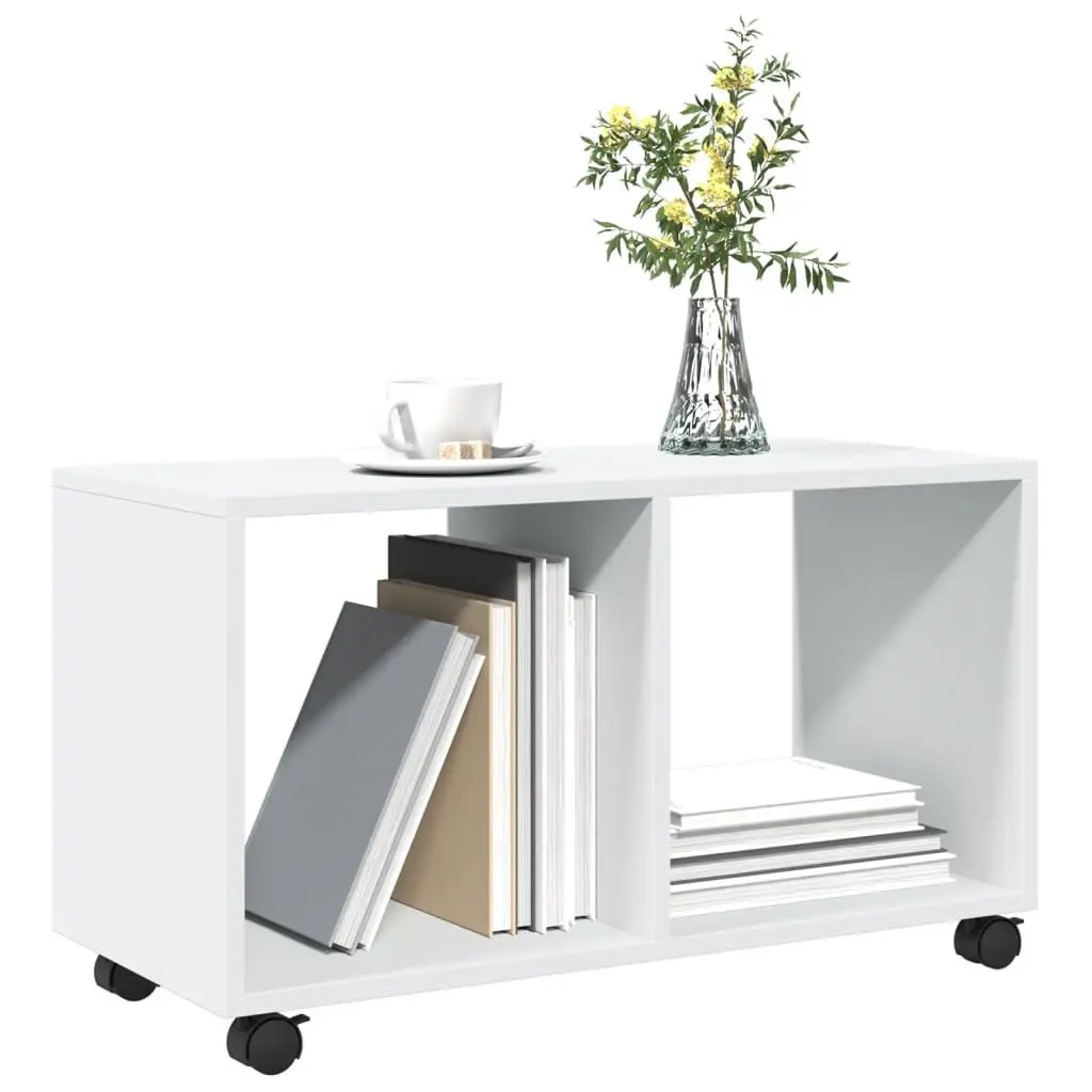Rolling Cabinet Storage Unit White 72x33x42.5cm with Swivel Wheels and Lockable