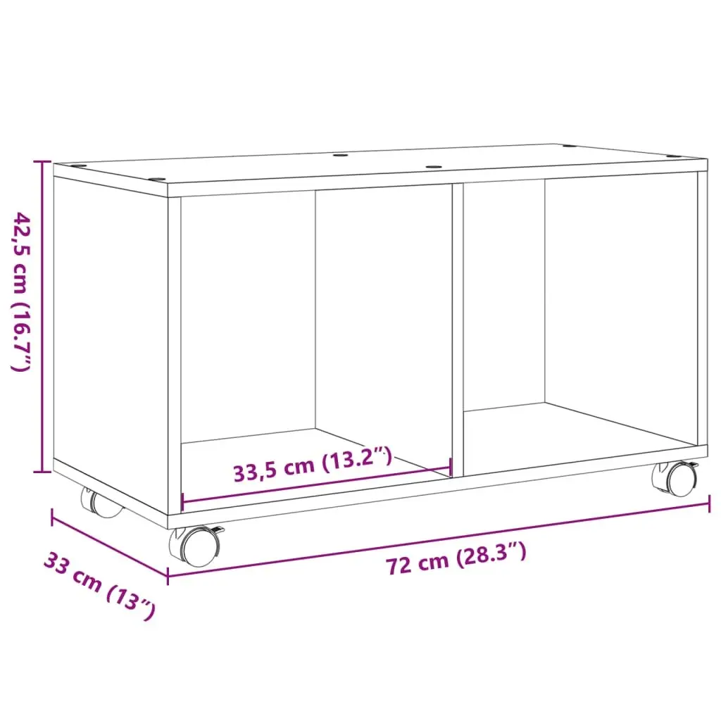 Rolling Cabinet Storage Unit White 72x33x42.5cm with Swivel Wheels and Lockable