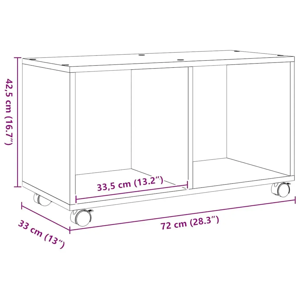 Rolling Cabinet Storage Unit Engineered Wood Brown 72 x 33 x 42.5 cm with Swivel Wheels