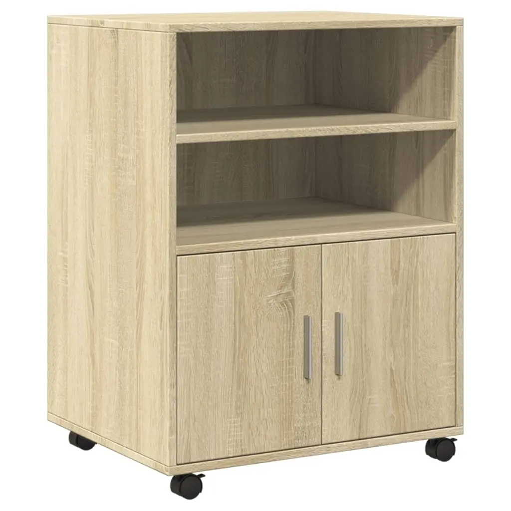Rolling Cabinet Storage Furniture Shelves Doors 60x48x81cm Brown
